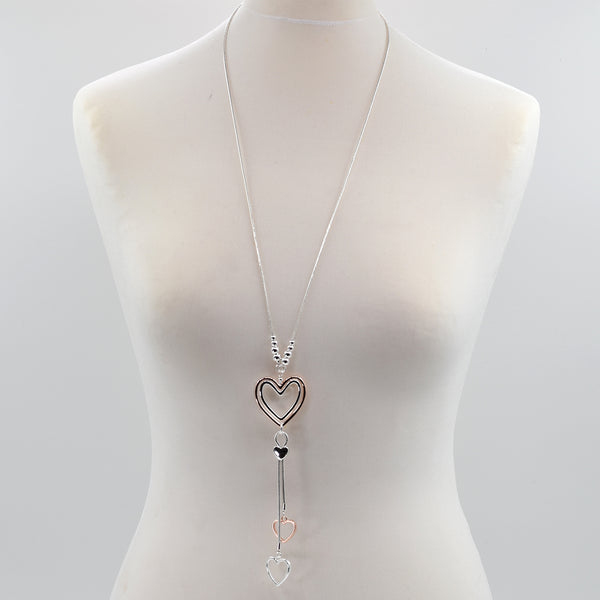 Lariette style long necklace with heart pendants