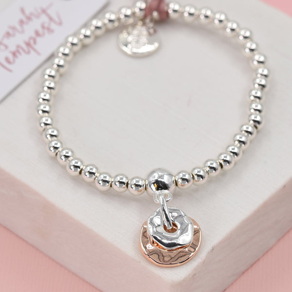 Disc charm beaded stretchy bracelet