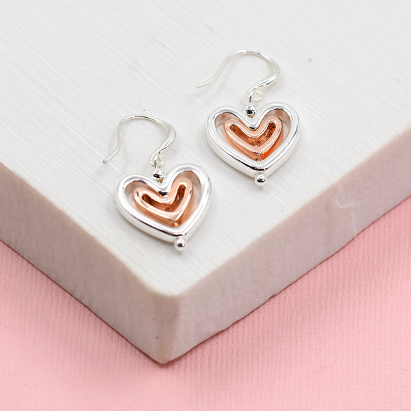 Double heart charm drop earrings