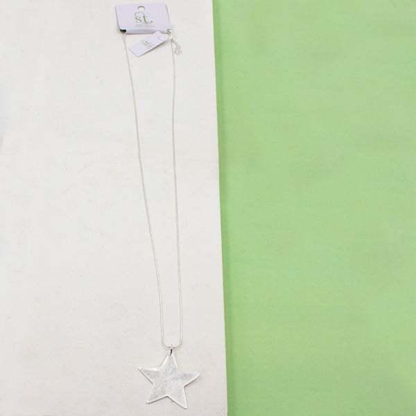 Contemporary star pendant on long snake chain necklace