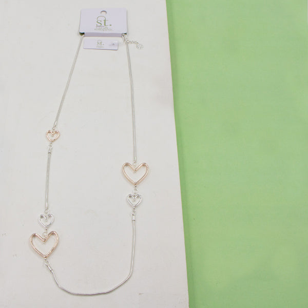 Open hearts on long snake chain necklace