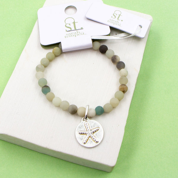 Amazonite beaded bracelet with starfish imprint charm