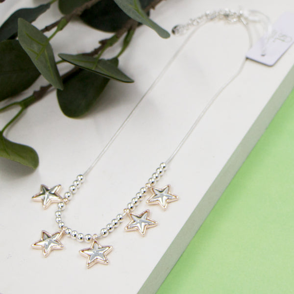 Multi star pendant short snake chain necklace