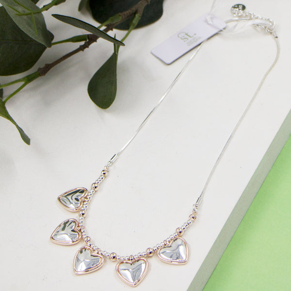 Multi heart pendant short snake chain necklace