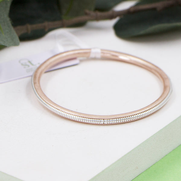 Rosegold bangle with silver snake chain feature