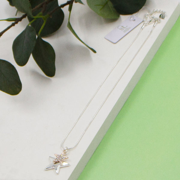 Double star pendant snake chain necklace