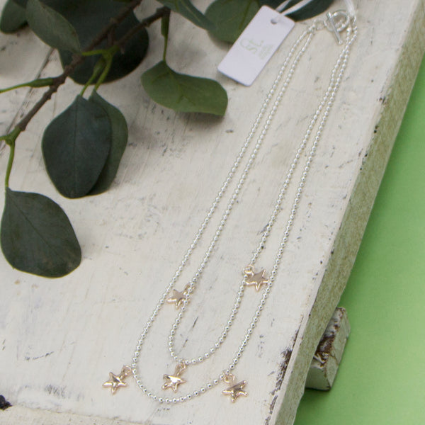 Double layer short necklace with little star pendants