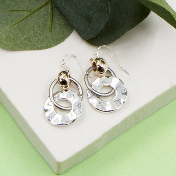 Open circle linked drop fish hook earrings