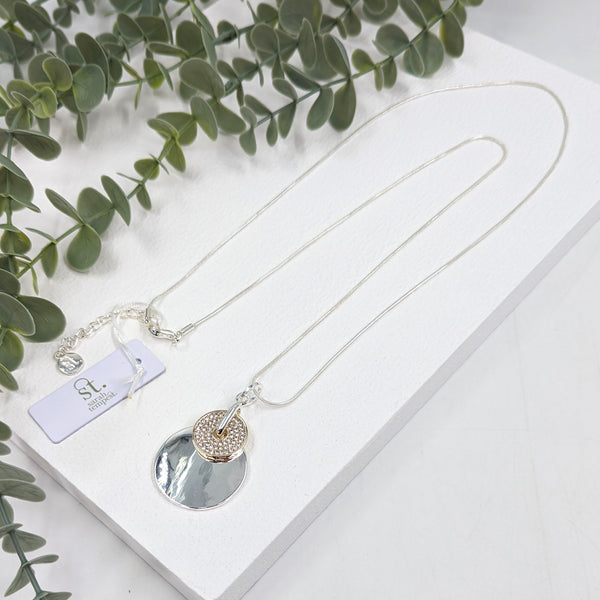 Crystal disc overlap necklace on snake chain