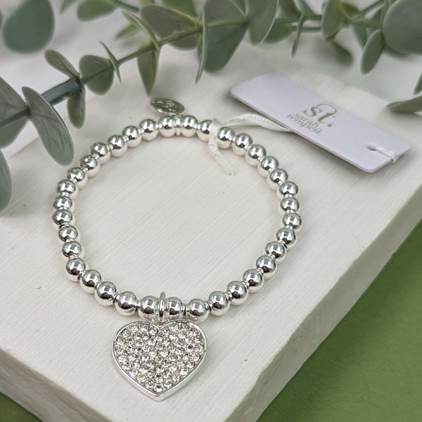 Beaded bracelet with crystal heart charm