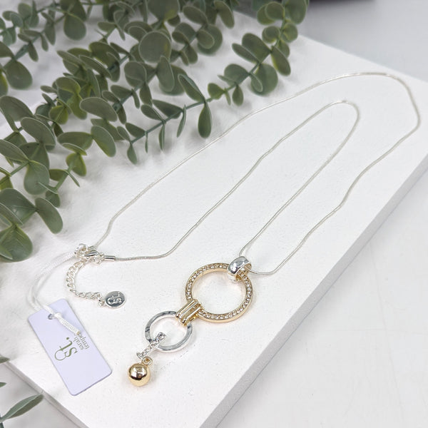2 tone crystal circles pendant necklace