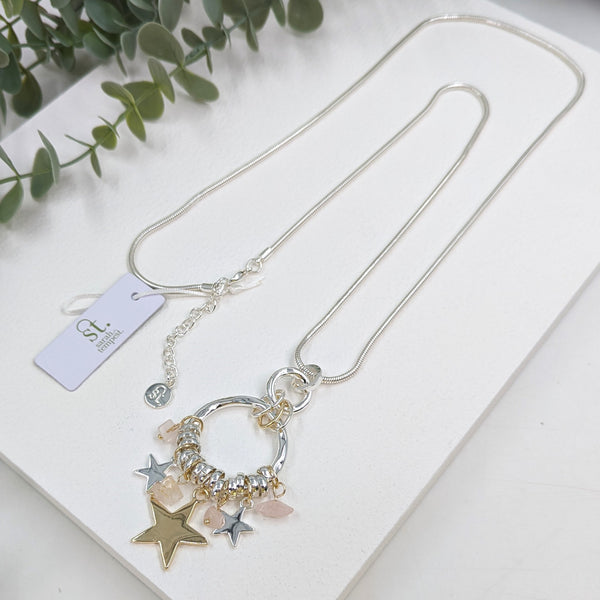 2 tone ring and stars pendant necklace