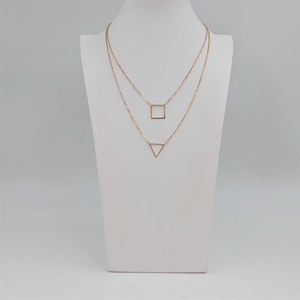Delicate triangle & square necklace double strand necklace