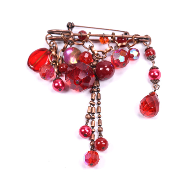 Vintage style pin with cut glass & semi precious beads