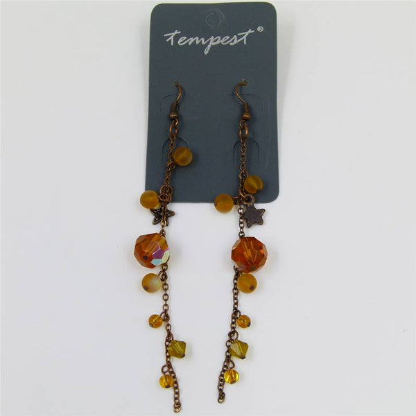 Long drop earrings with iridescent beads and star detail