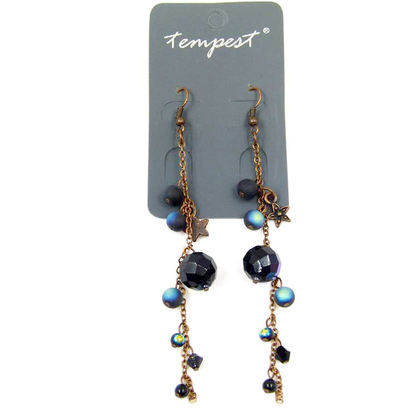 Long drop earrings with iridescent beads and star detail