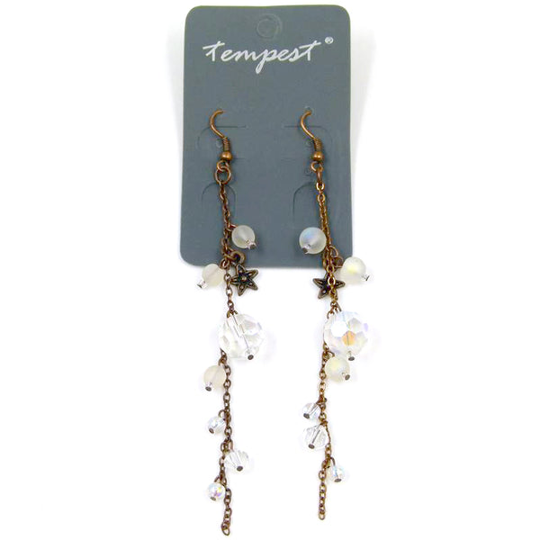 Long drop earrings with iridescent beads and star detail