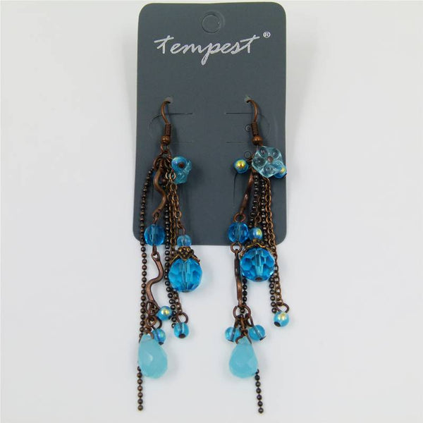 Long multi drop earring with chain & bead detail
