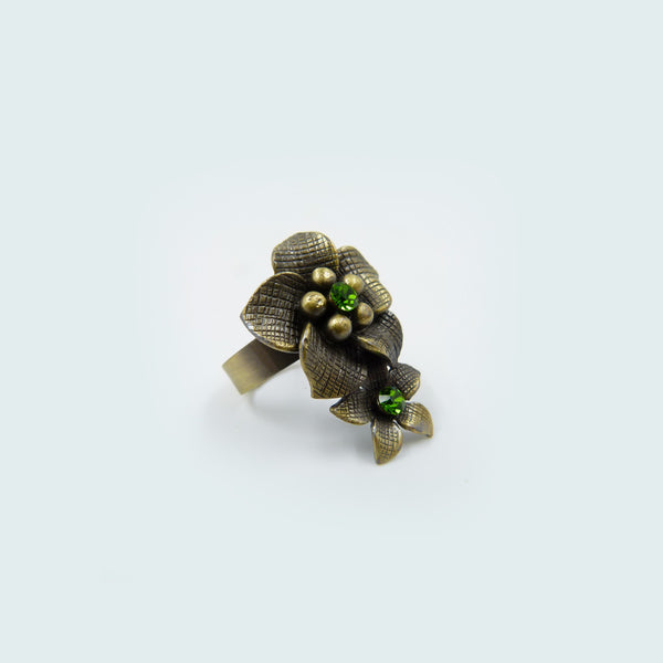 2 flower adjustable ring with crystal detail