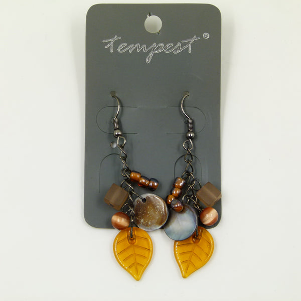 Beaded drop earrings with leaf detail