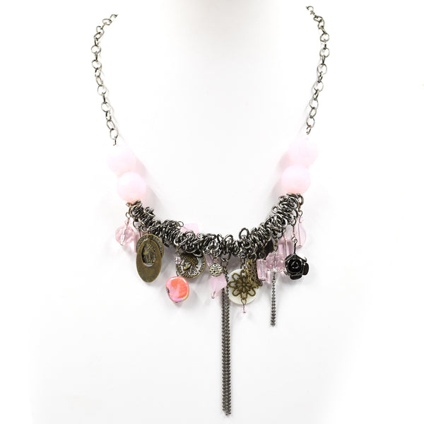 Vintage charm necklace with cut glass side beads