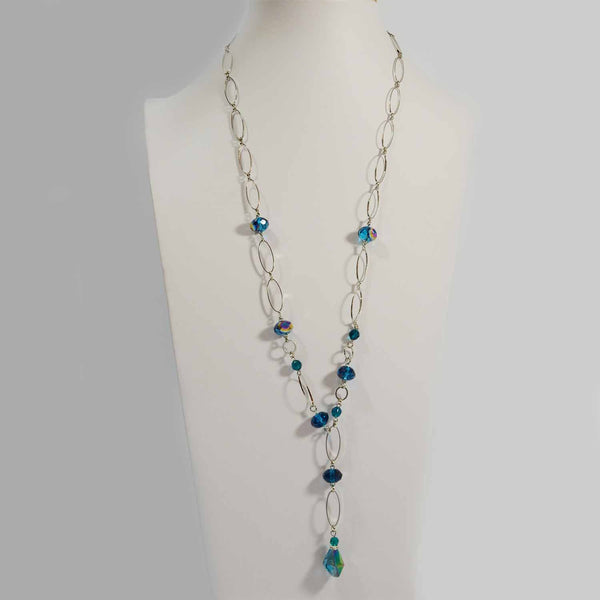Long oval link necklace with cutglass beads