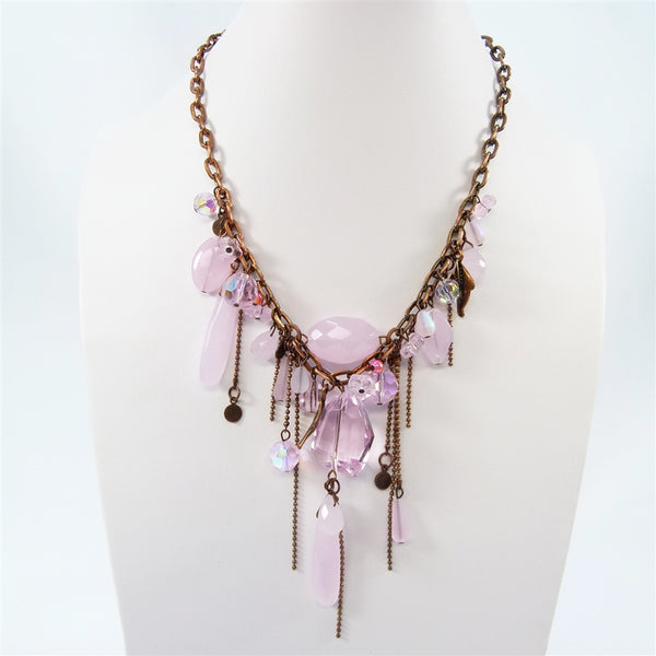 Beaded cluster necklace with chains & rough cut beads