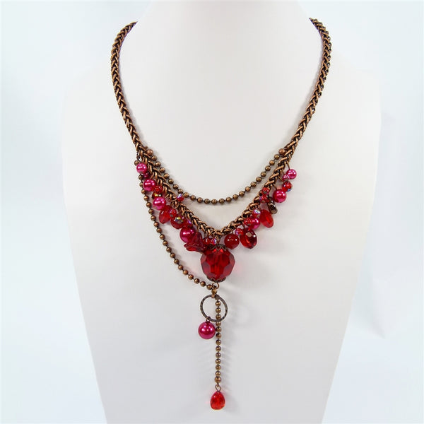 Vintage necklace with central cut glass bead & drape chain