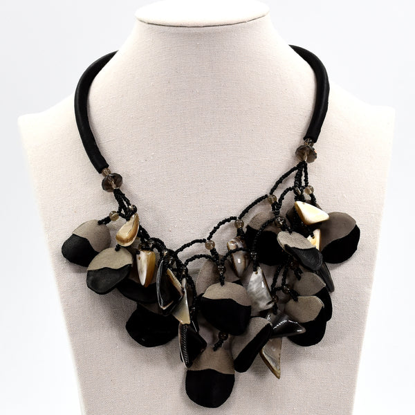 Soft Leather and suede components short statement necklace
