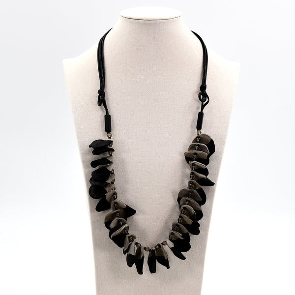 Soft leather and suede componets section on long necklace