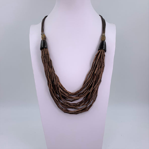 Luxury multistrand wooden beaded necklace with resin & tiger eye elements