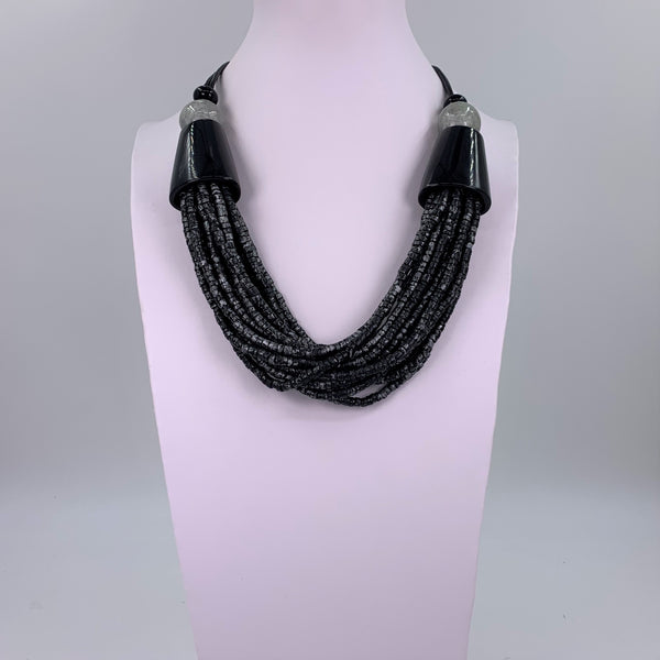 Luxury multistrand wood & resin necklace with subtle silver shading