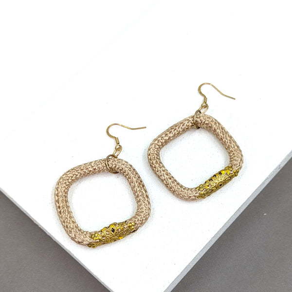 Square shape contemporary cord earrings