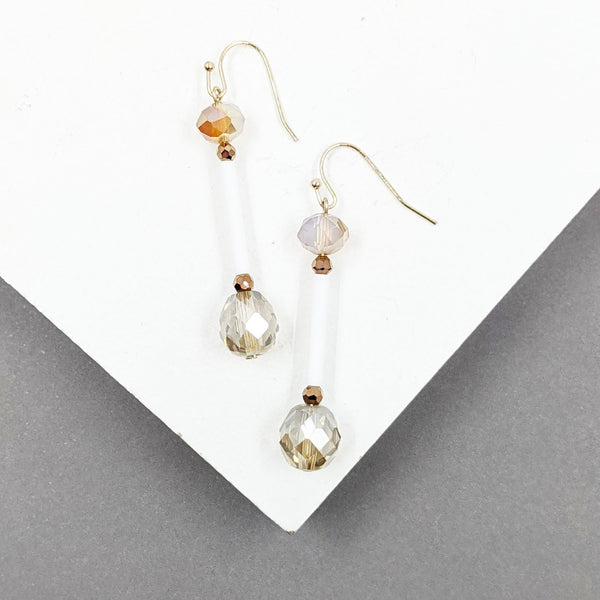 Long bead drop earring with facetted coloured crystal