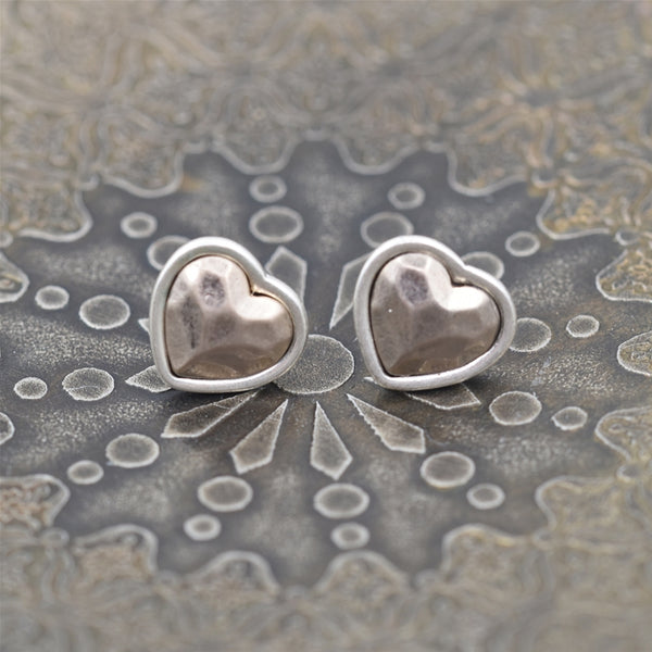 Two tone beaten heart stud (regular size)