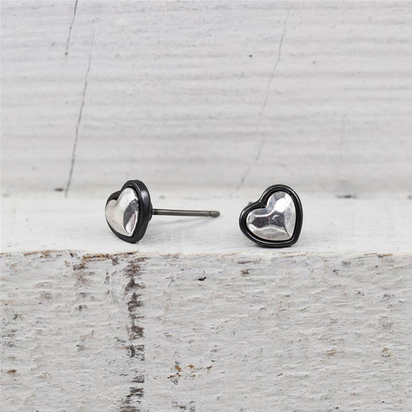 Two tone beaten heart stud earrings (petite size)