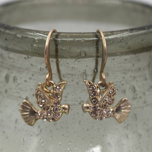 Delicate bird drop earrings with crystals