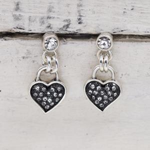 Vintage style heart drop earrings with crystals