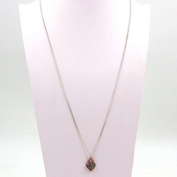 Delicate long vintage style crystal heart pendant necklace