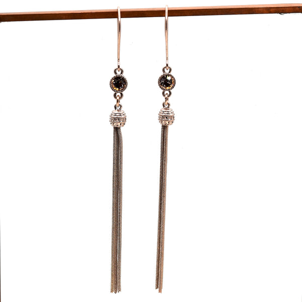 Elegant vintage style long chain earrings w/crystal detail