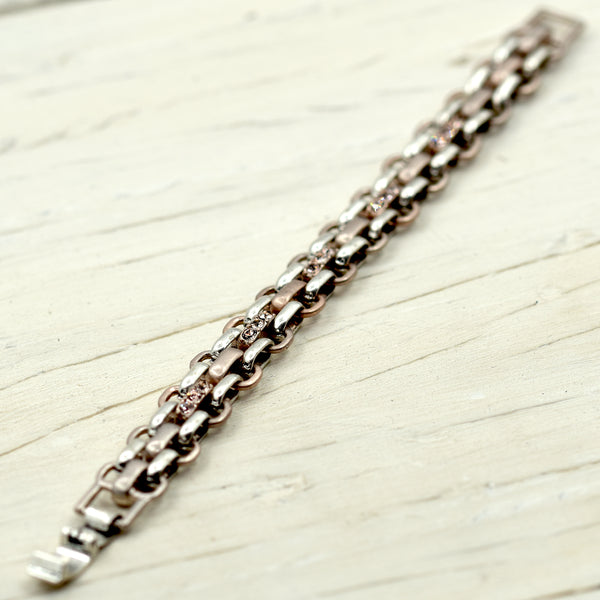 Two tone statement chain bracelet with crystal detail