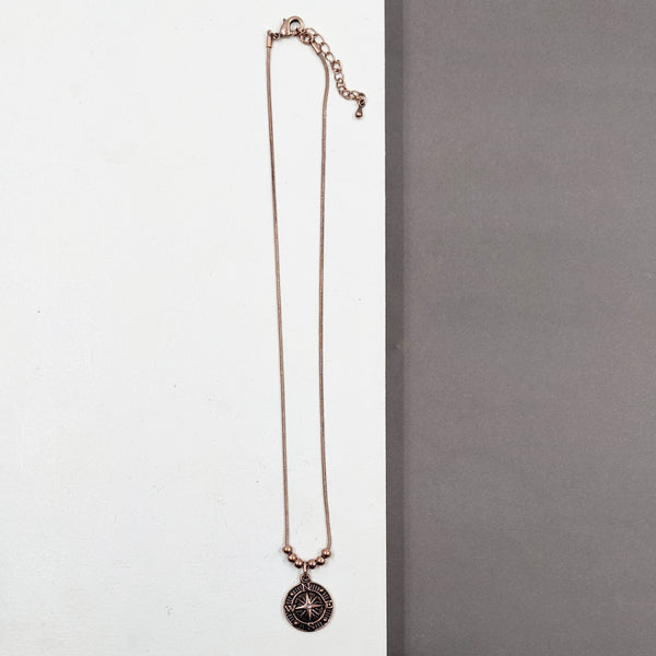 Short snake chain necklace with wanderlust and compass double sided pendant