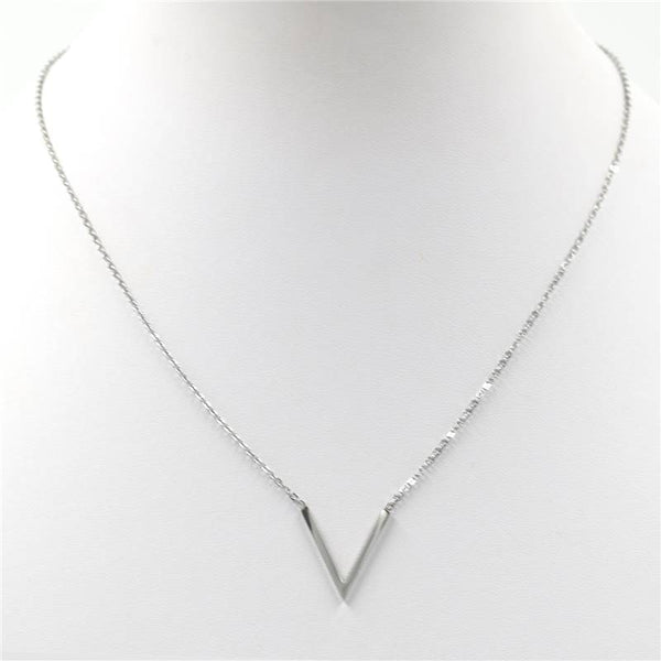 Stainless steel V pendant on delicate chain necklace