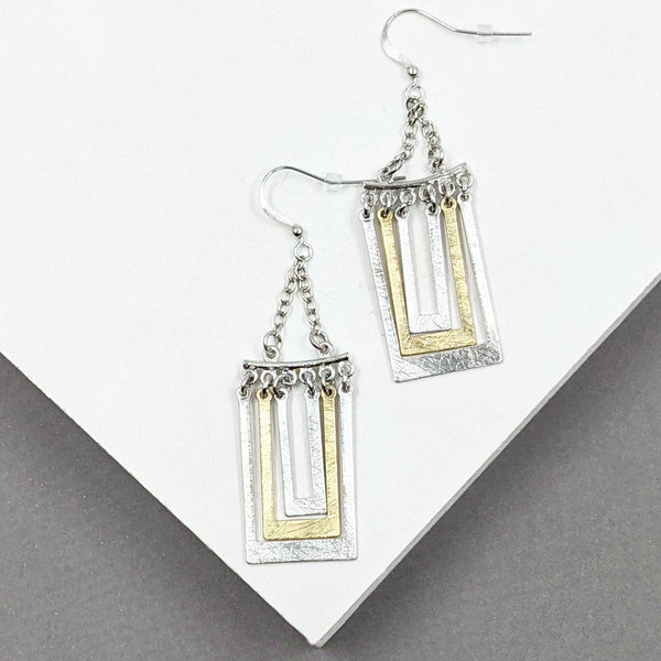 Multi rectangle drop earrings with chain detail