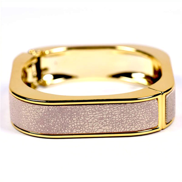 Rounded square bangle with PU leather metallic inlay