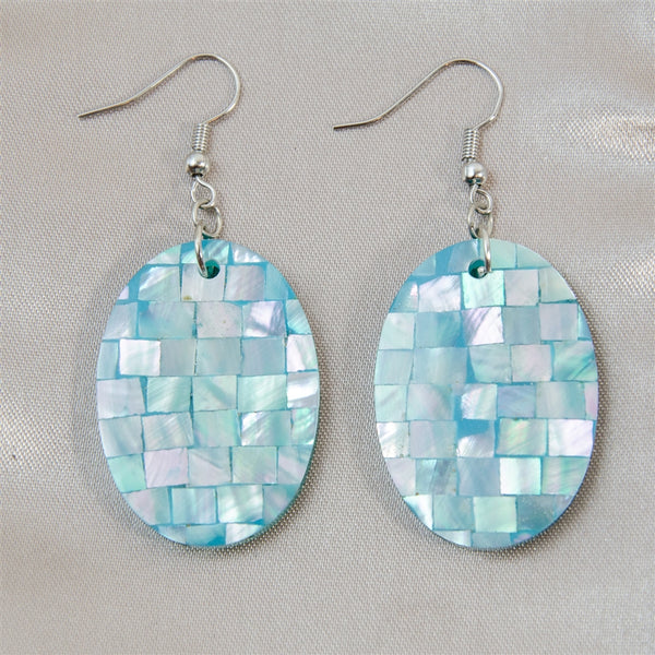 Oval shell mosaic earrings on french hook