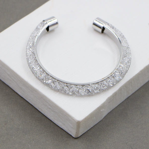 Crystal and metallic thread open  bangle