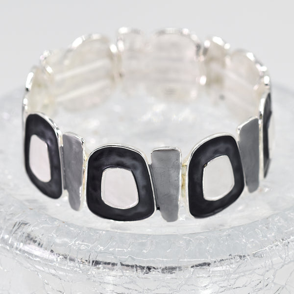 Organic circle and square design enamel stretchy bracelet