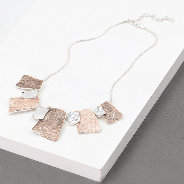 Multi square short necklace with enamelling