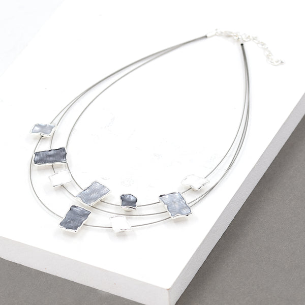 Square enamel components on multi wire necklace